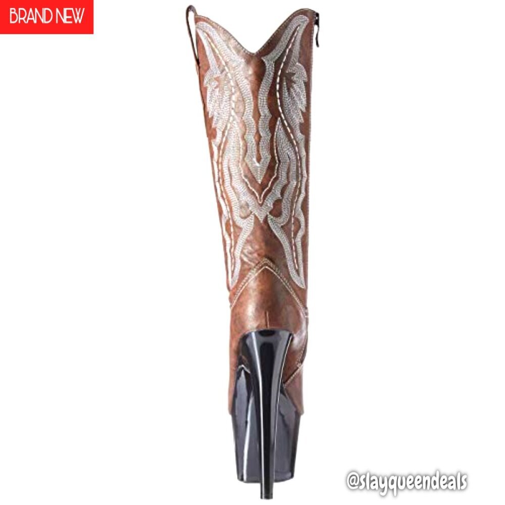 Women's Knee High Cowboy Boots 7" Stiletto 2.5" Platform Western - Picture 4 of 8